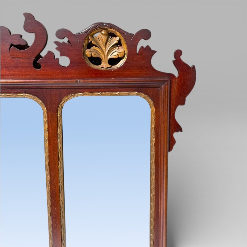 Antique 19th Century Chippendale Style Carved Mahogany & Gilt Wall Mirror - Image 6